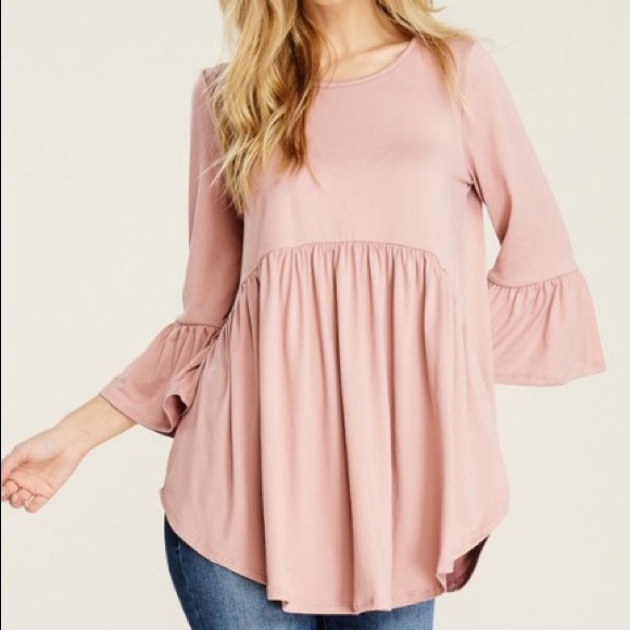 Blush 3/4 sleeve baby doll tunic w/ high low sides - Picture 2 of 4